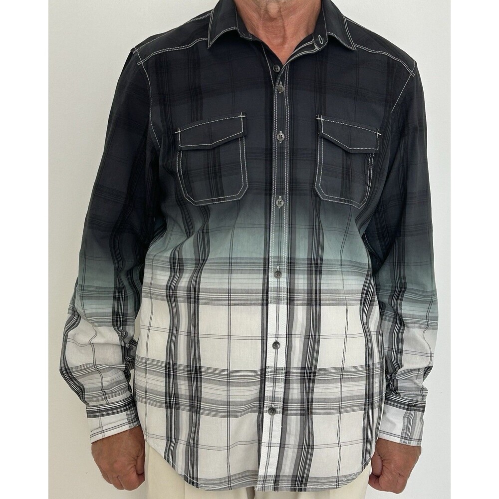 INC International Concepts Men's Ombre Plaid Button Up Shirt Size M NWOT